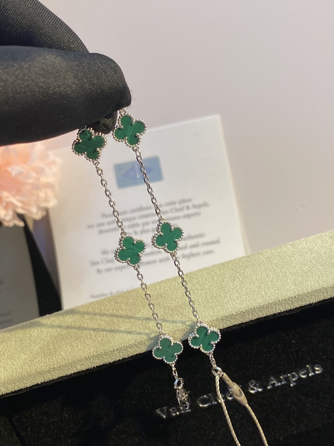 Van Cleef & Arpels Vintage Alhambra Emerald Green Enamel Bracelet